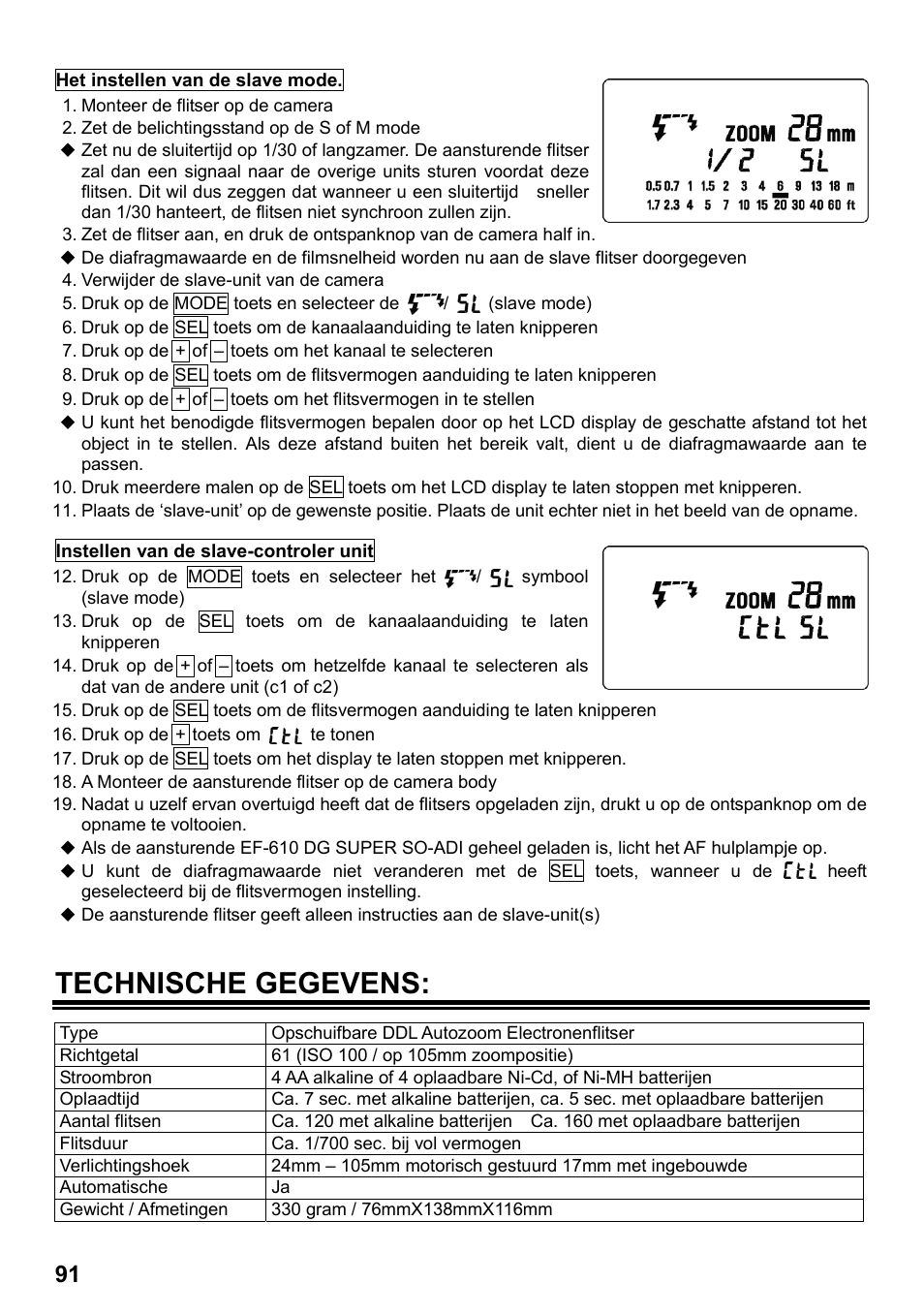 Technische gegevens | SIGMA ELECTRONIC FLASH EF-610 DG SUPER SO-ADI (ソニー用) User Manual | Page 92 / 128