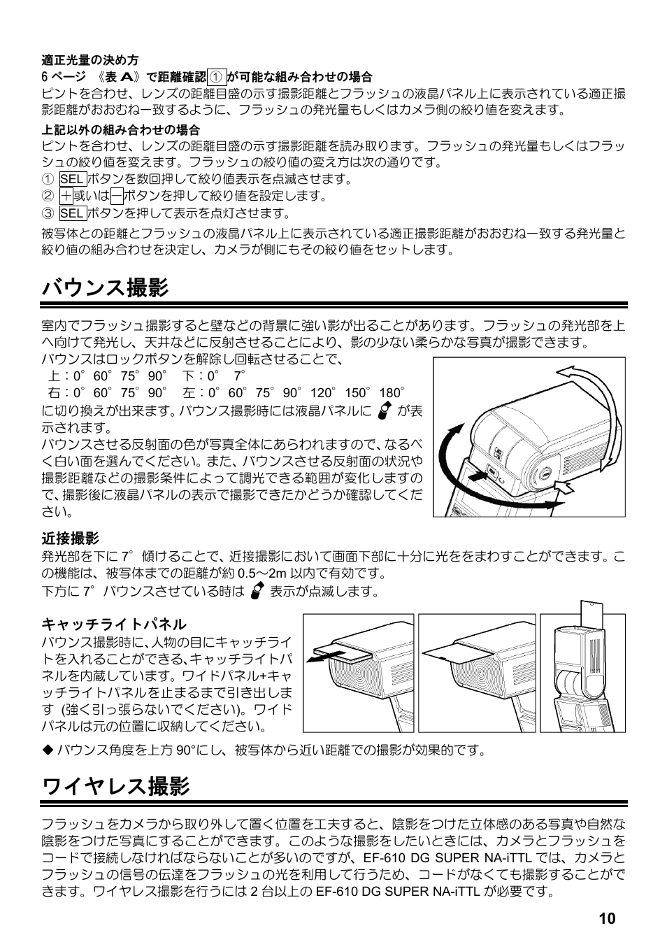 バウンス撮影, ワイヤレス撮影 | SIGMA ELECTRONIC FLASH EF-610 DG SUPER NA-iTTL (ニコン用) User Manual | Page 11 / 150