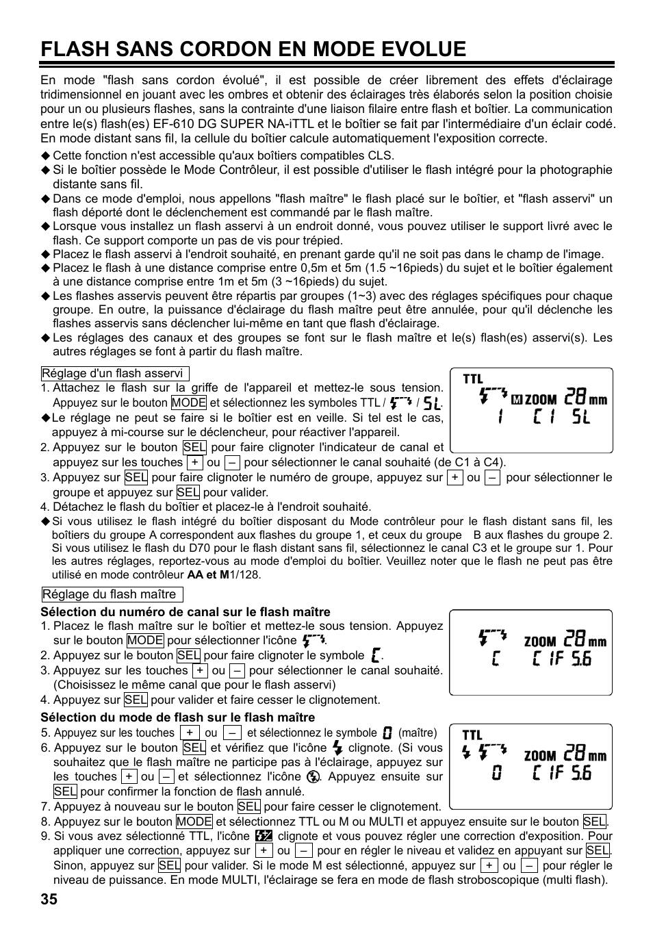Flash sans cordon en mode evolue | SIGMA ELECTRONIC FLASH EF-610 DG SUPER NA-iTTL (ニコン用) User Manual | Page 36 / 150