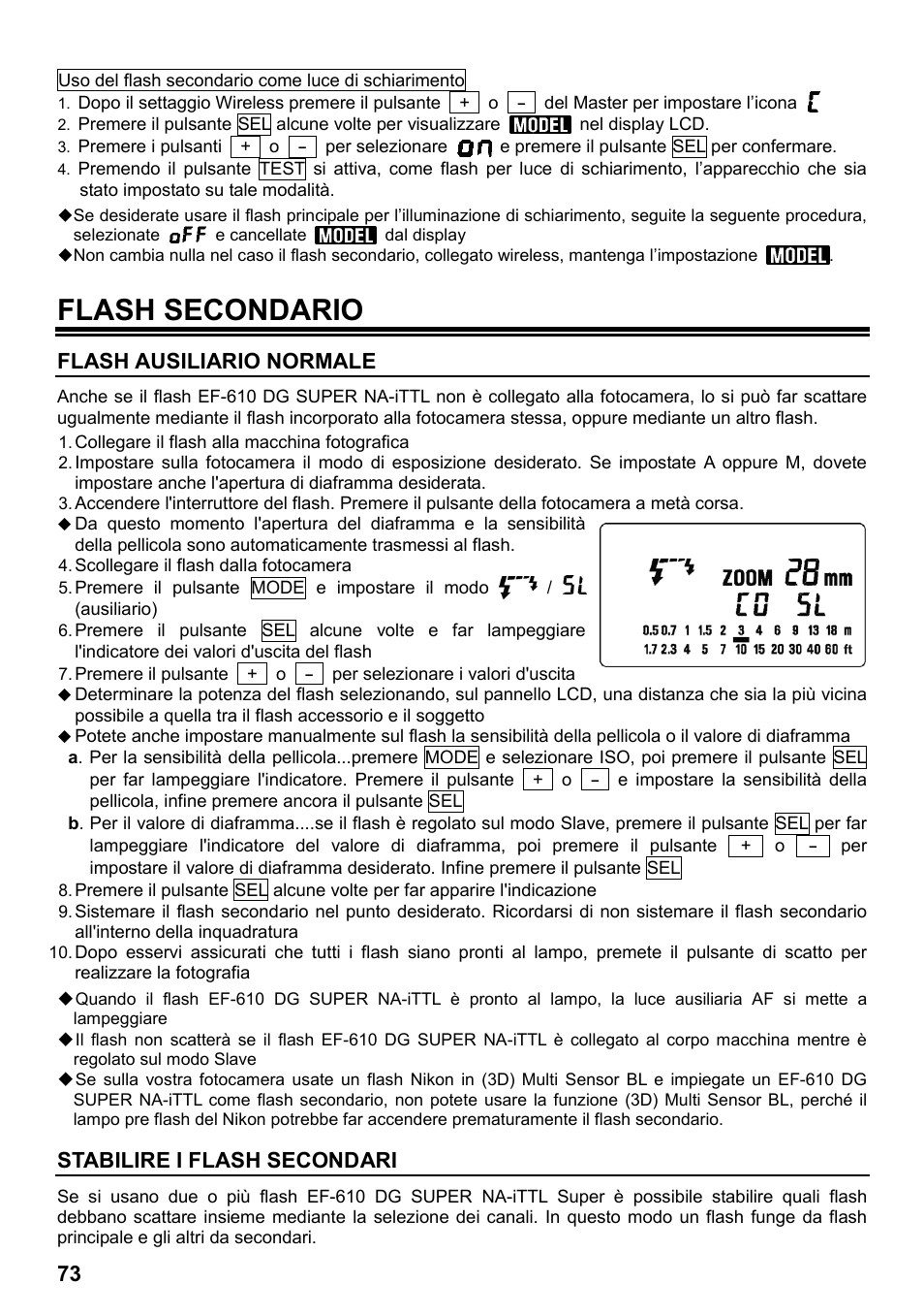 Flash secondario, Flash ausiliario normale, Stabilire i flash secondari | SIGMA ELECTRONIC FLASH EF-610 DG SUPER NA-iTTL (ニコン用) User Manual | Page 74 / 150