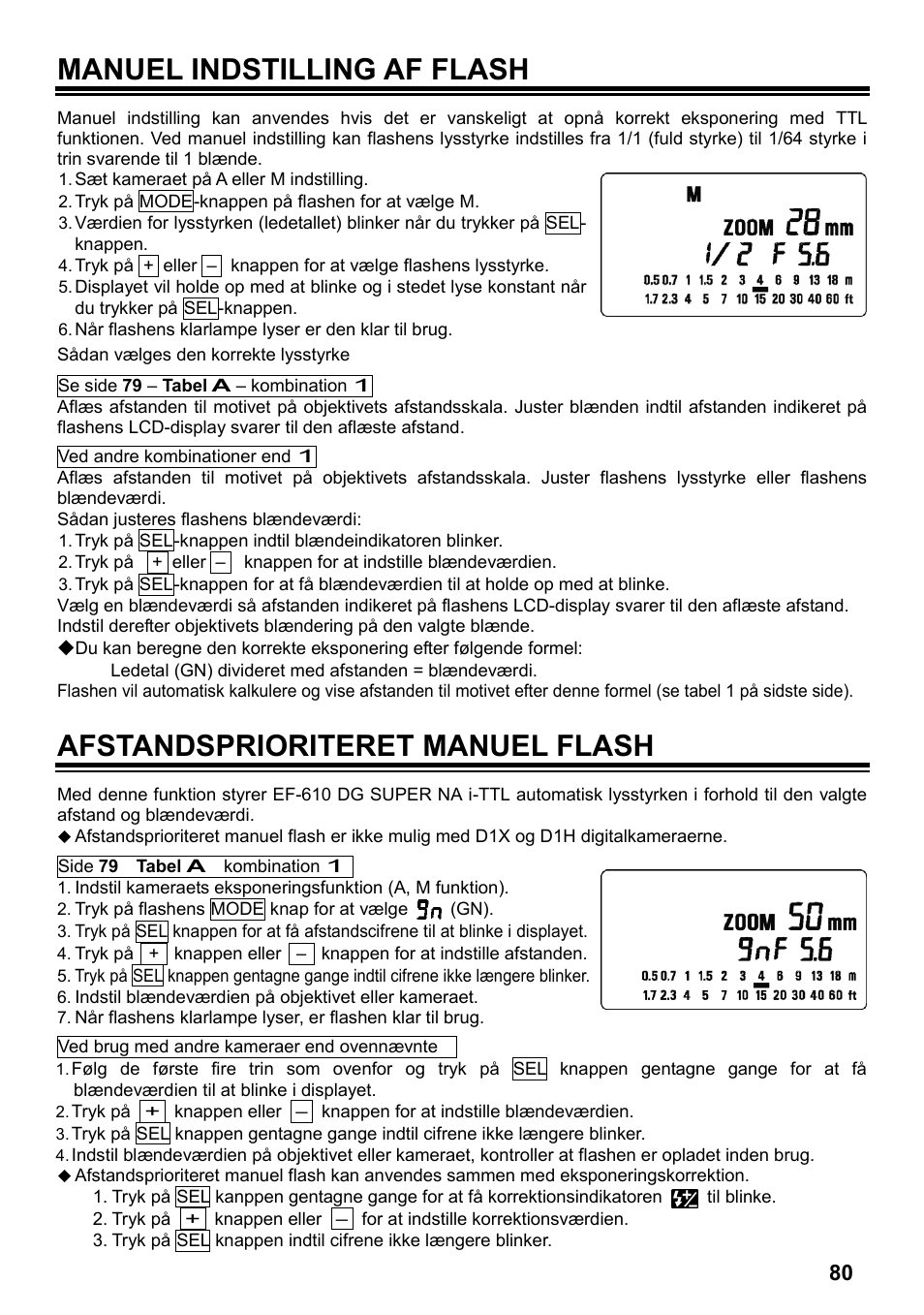 Manuel indstilling af flash, Afstandsprioriteret manuel flash | SIGMA ELECTRONIC FLASH EF-610 DG SUPER NA-iTTL (ニコン用) User Manual | Page 81 / 150