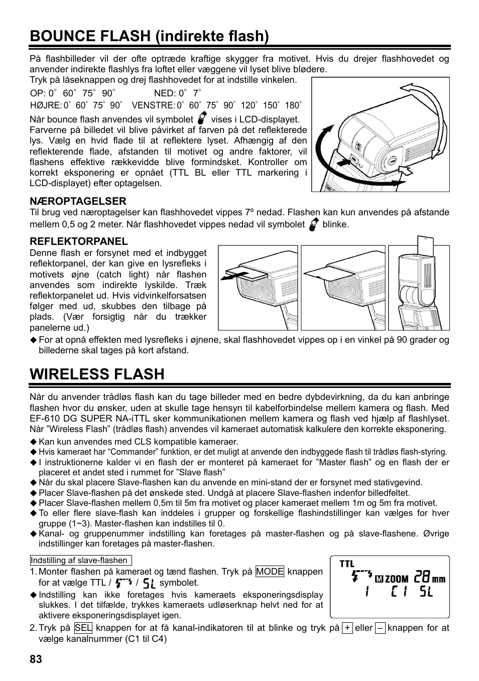 Bounce flash (indirekte flash), Wireless flash | SIGMA ELECTRONIC FLASH EF-610 DG SUPER NA-iTTL (ニコン用) User Manual | Page 84 / 150