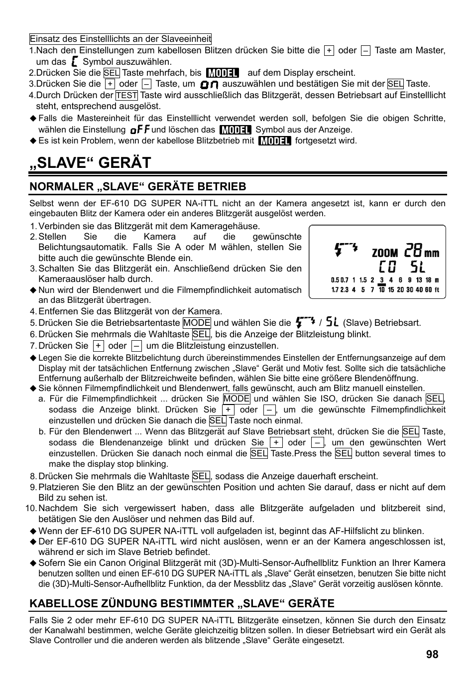 Slave“ gerät, Normaler „slave“ geräte betrieb, Kabellose zündung bestimmter „slave“ geräte | SIGMA ELECTRONIC FLASH EF-610 DG SUPER NA-iTTL (ニコン用) User Manual | Page 99 / 150