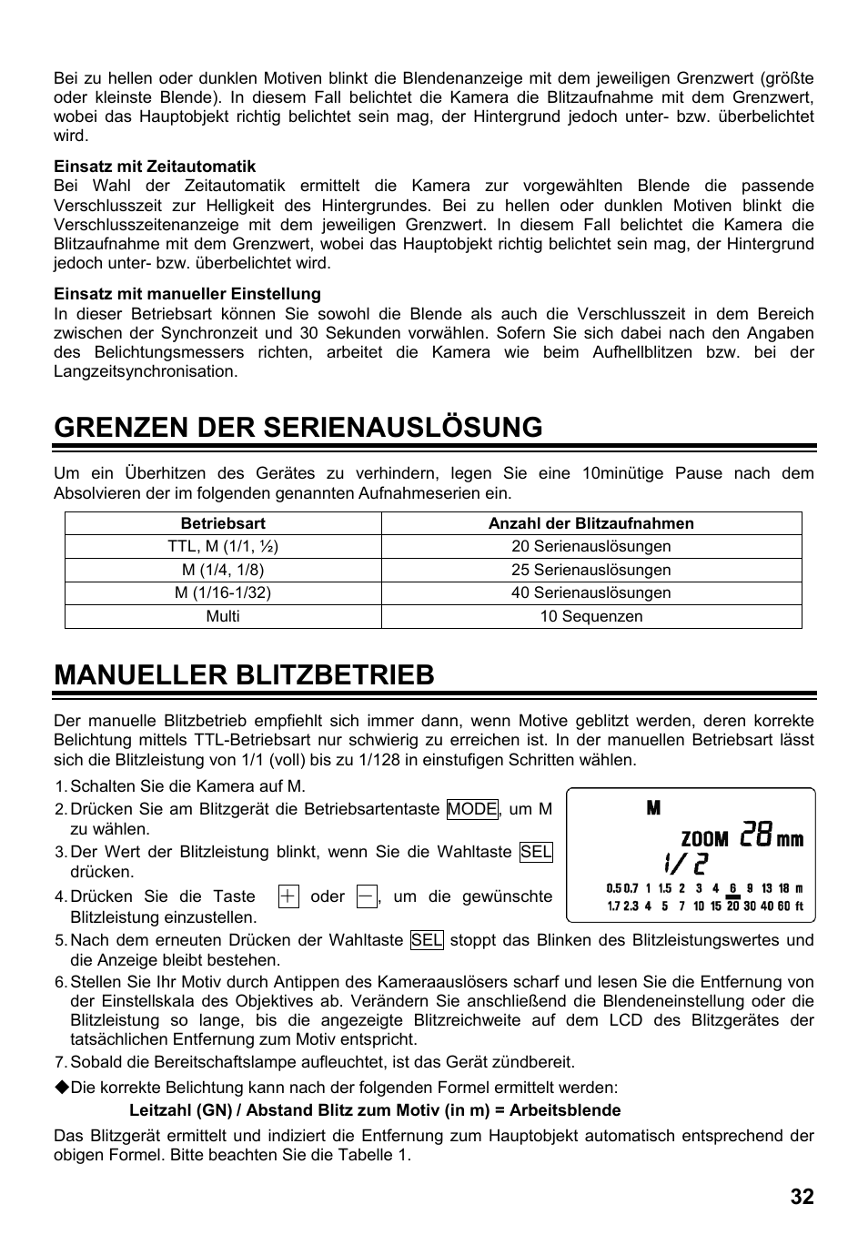 Grenzen der serienauslösung, Manueller blitzbetrieb | SIGMA ELECTRONIC FLASH EF-610 DG SUPER EO-ETTL II (キヤノン用) User Manual | Page 33 / 160