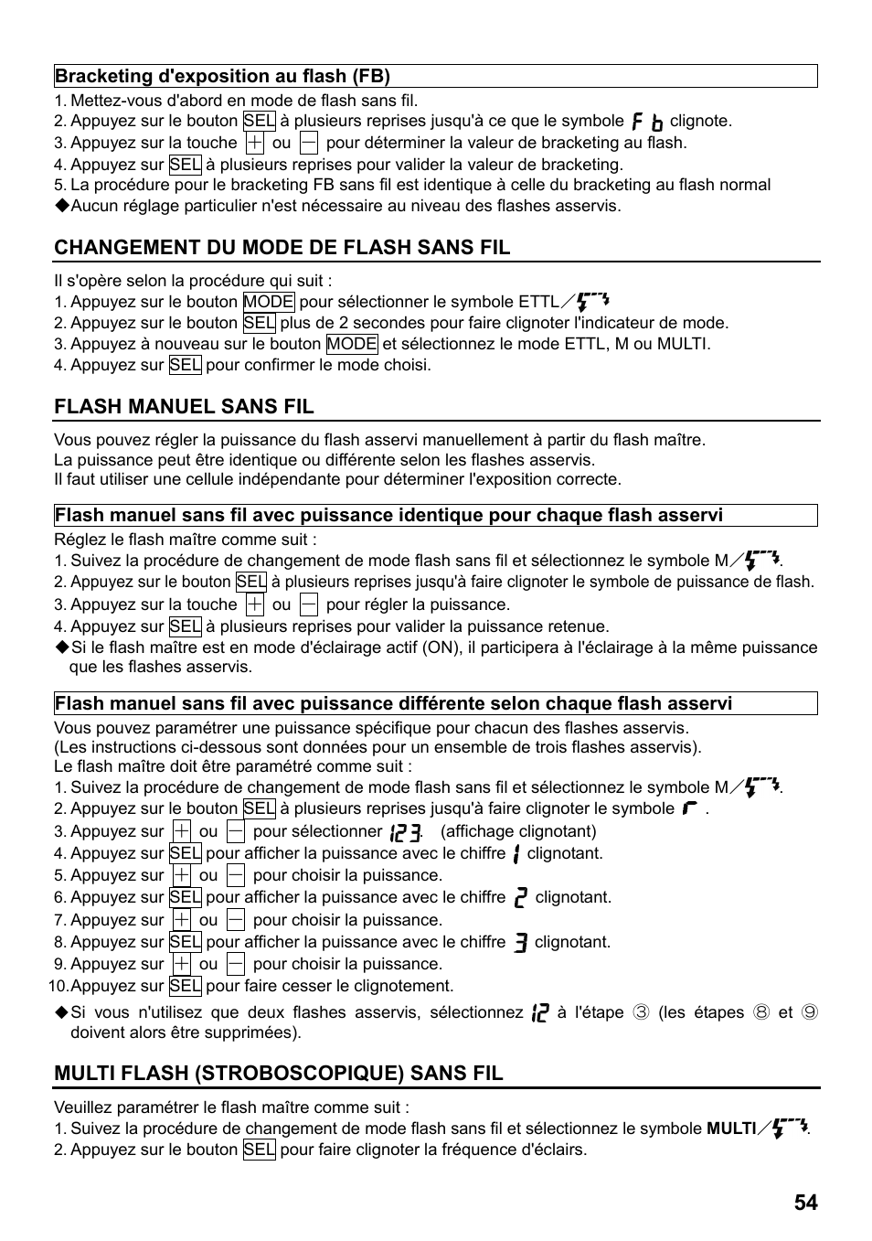 Changement du mode de flash sans fil, Flash manuel sans fil, Multi flash (stroboscopique) sans fil | SIGMA ELECTRONIC FLASH EF-610 DG SUPER EO-ETTL II (キヤノン用) User Manual | Page 55 / 160