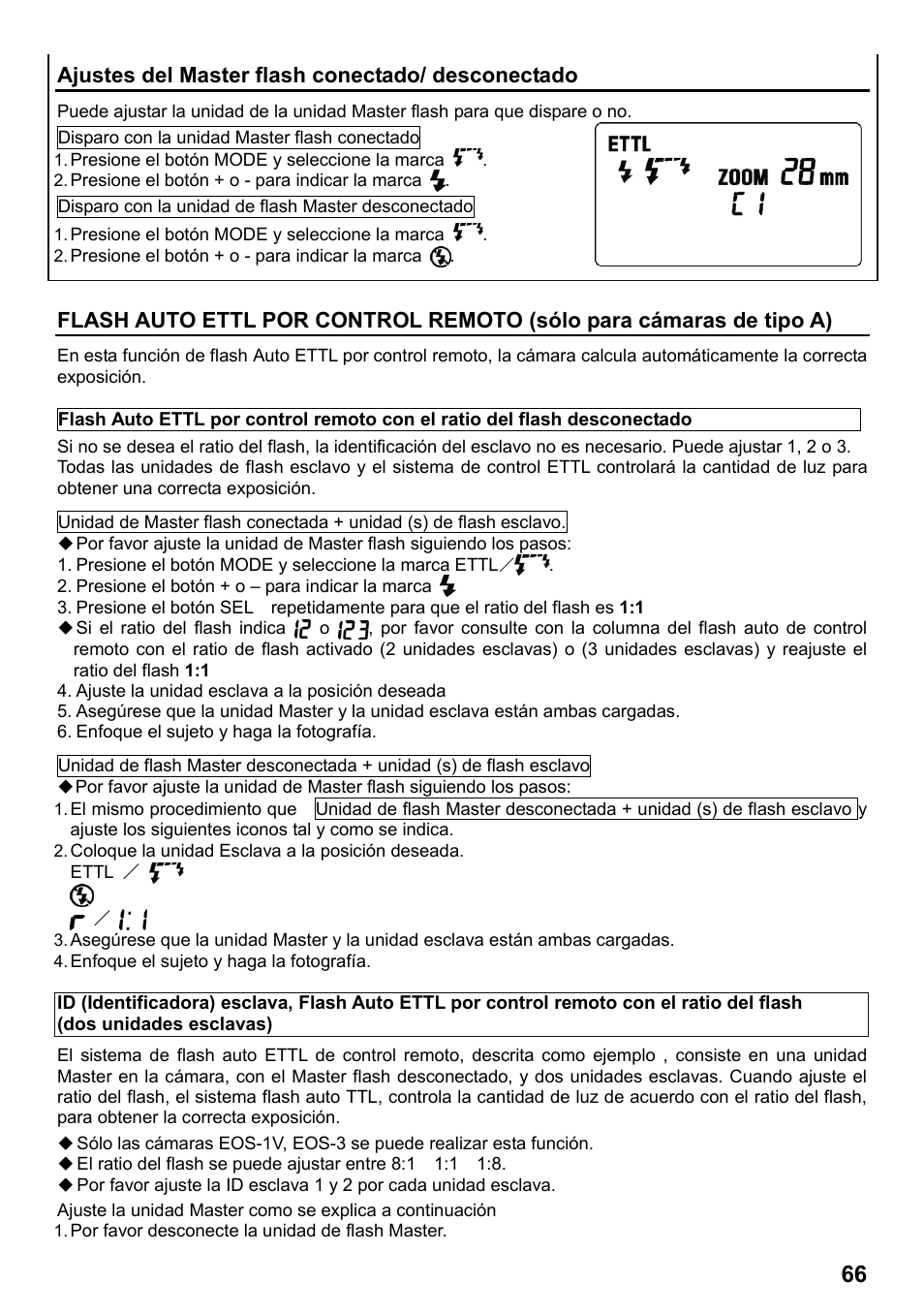 Ajustes del master flash conectado/ desconectado | SIGMA ELECTRONIC FLASH EF-610 DG SUPER EO-ETTL II (キヤノン用) User Manual | Page 67 / 160