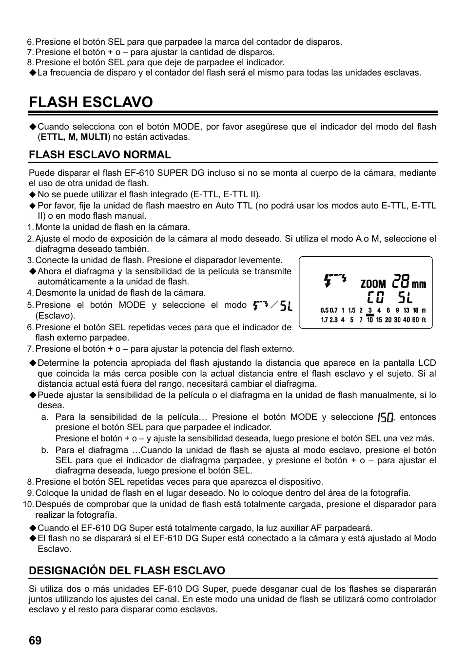 Flash esclavo, Flash esclavo normal, Designación del flash esclavo | SIGMA ELECTRONIC FLASH EF-610 DG SUPER EO-ETTL II (キヤノン用) User Manual | Page 70 / 160