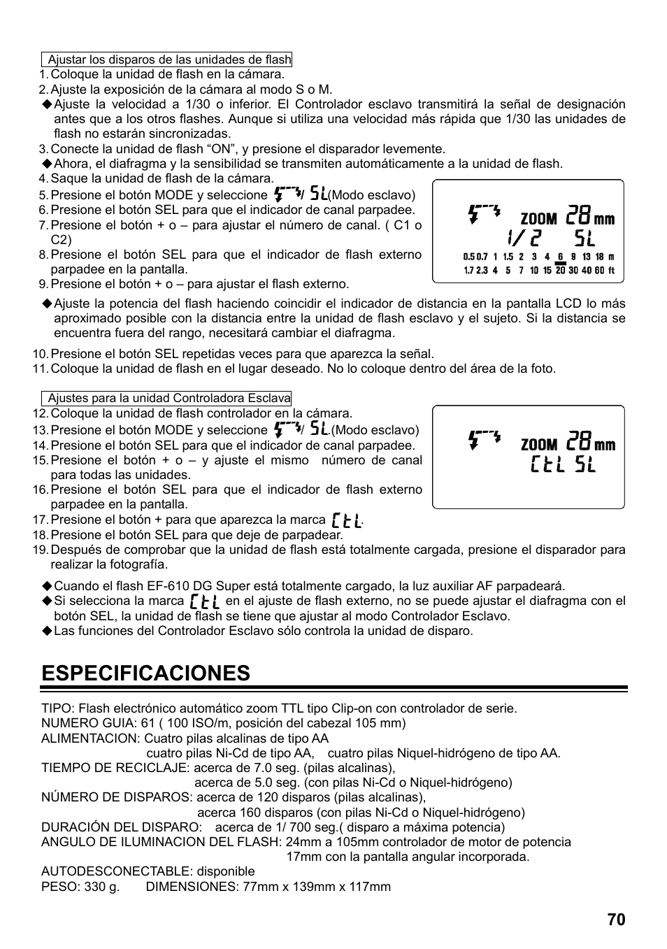 Especificaciones | SIGMA ELECTRONIC FLASH EF-610 DG SUPER EO-ETTL II (キヤノン用) User Manual | Page 71 / 160