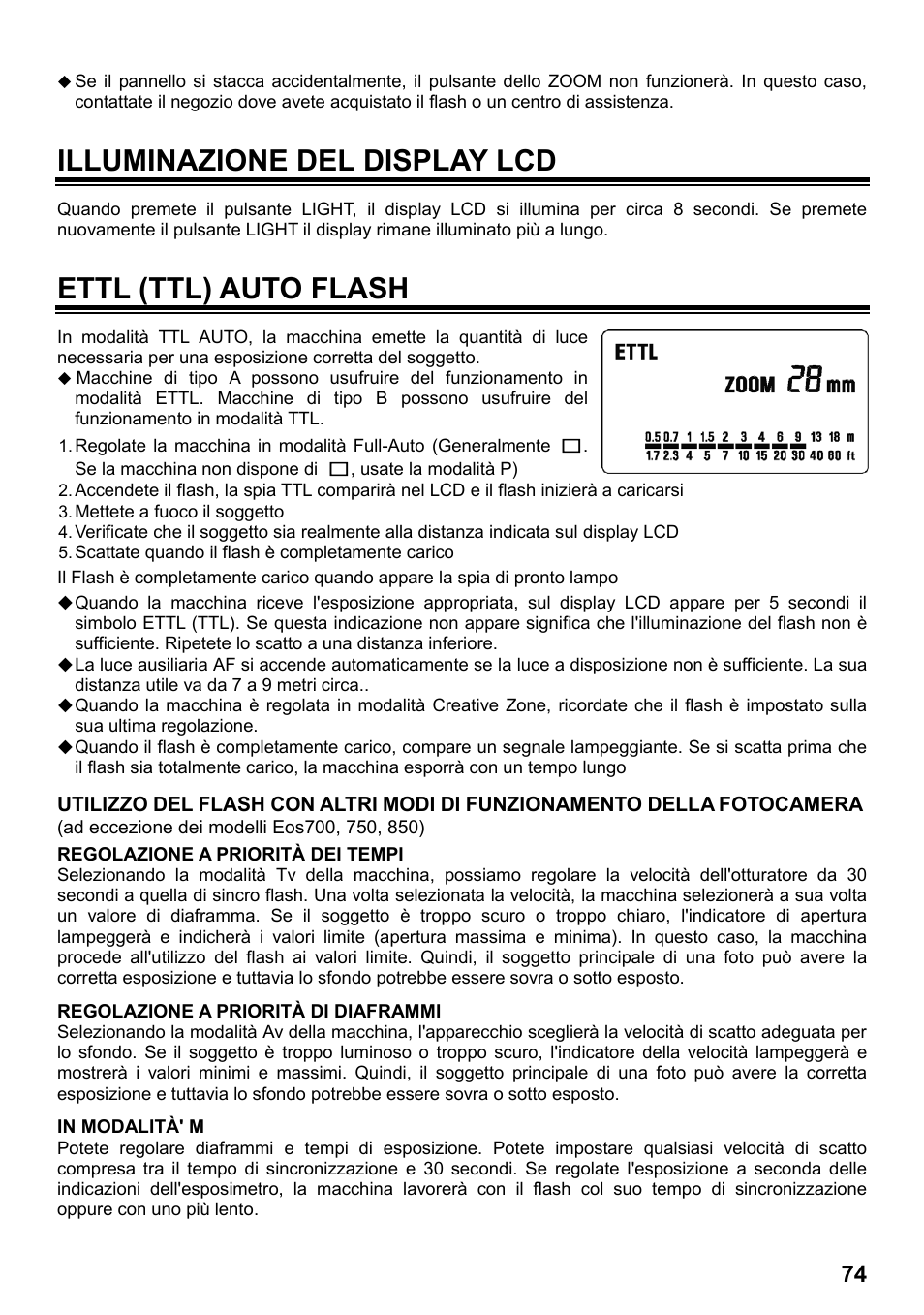 Illuminazione del display lcd, Ettl (ttl) auto flash | SIGMA ELECTRONIC FLASH EF-610 DG SUPER EO-ETTL II (キヤノン用) User Manual | Page 75 / 160