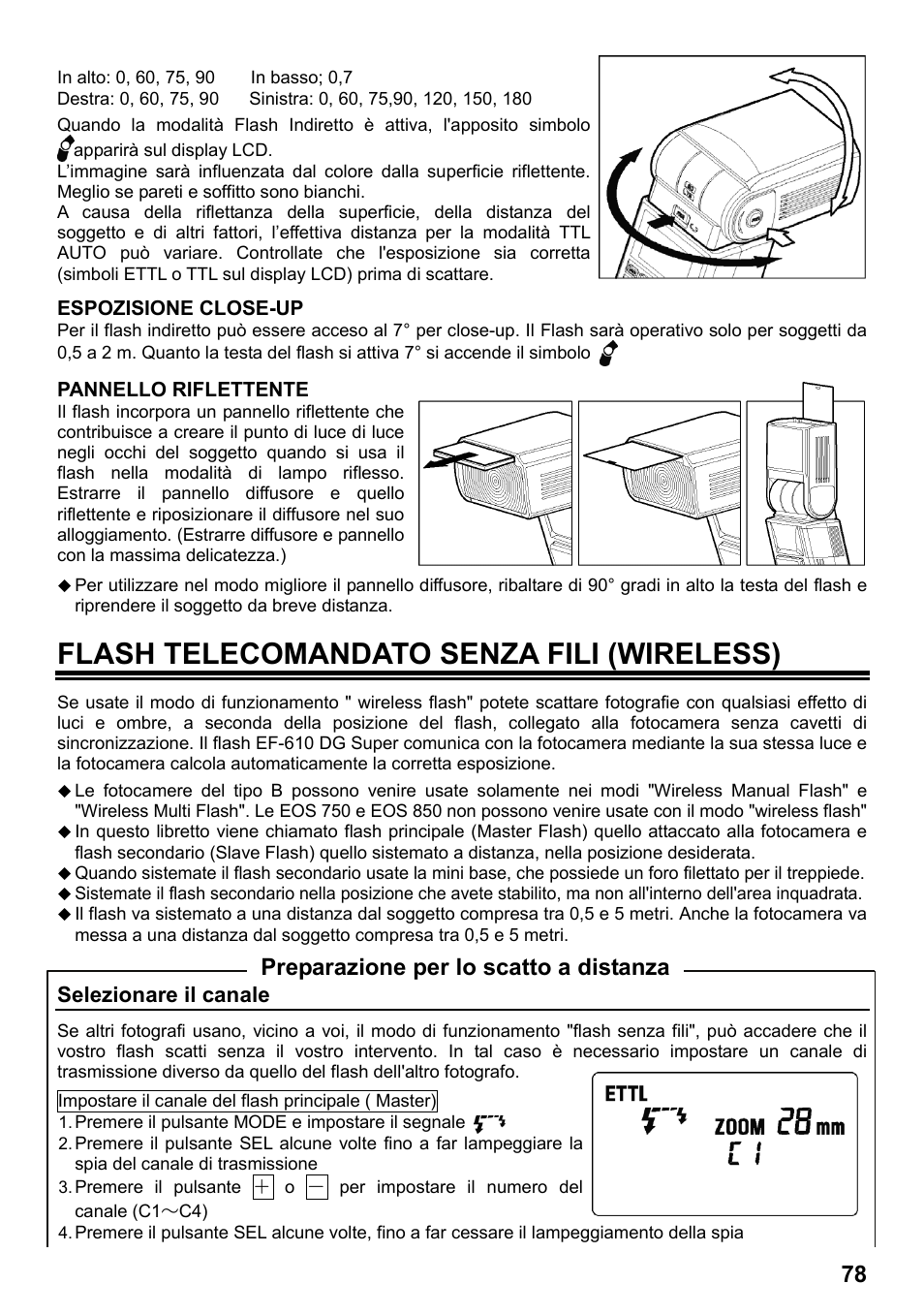 Flash telecomandato senza fili (wireless), Preparazione per lo scatto a distanza, Selezionare il canale | SIGMA ELECTRONIC FLASH EF-610 DG SUPER EO-ETTL II (キヤノン用) User Manual | Page 79 / 160