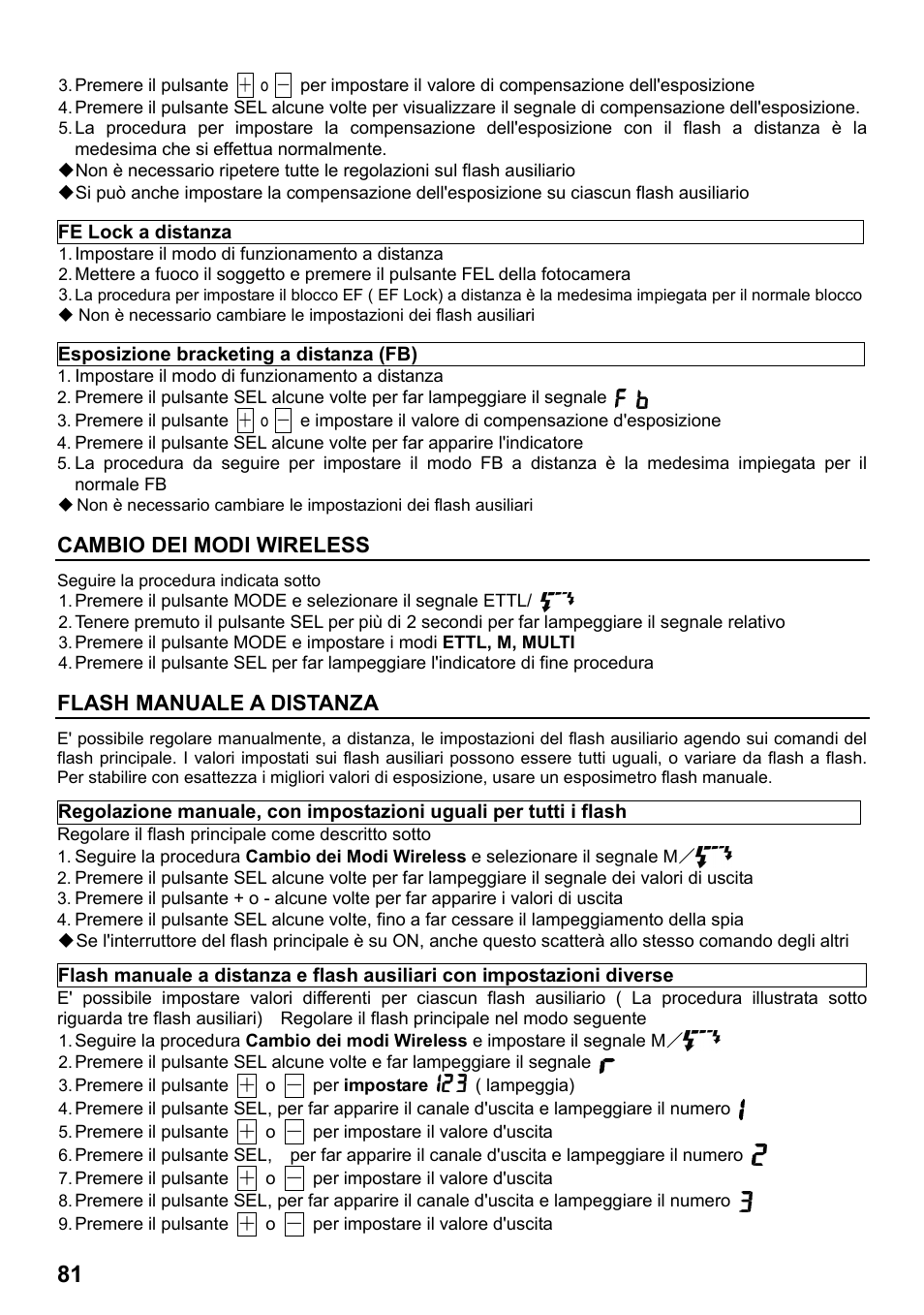 Cambio dei modi wireless, Flash manuale a distanza | SIGMA ELECTRONIC FLASH EF-610 DG SUPER EO-ETTL II (キヤノン用) User Manual | Page 82 / 160