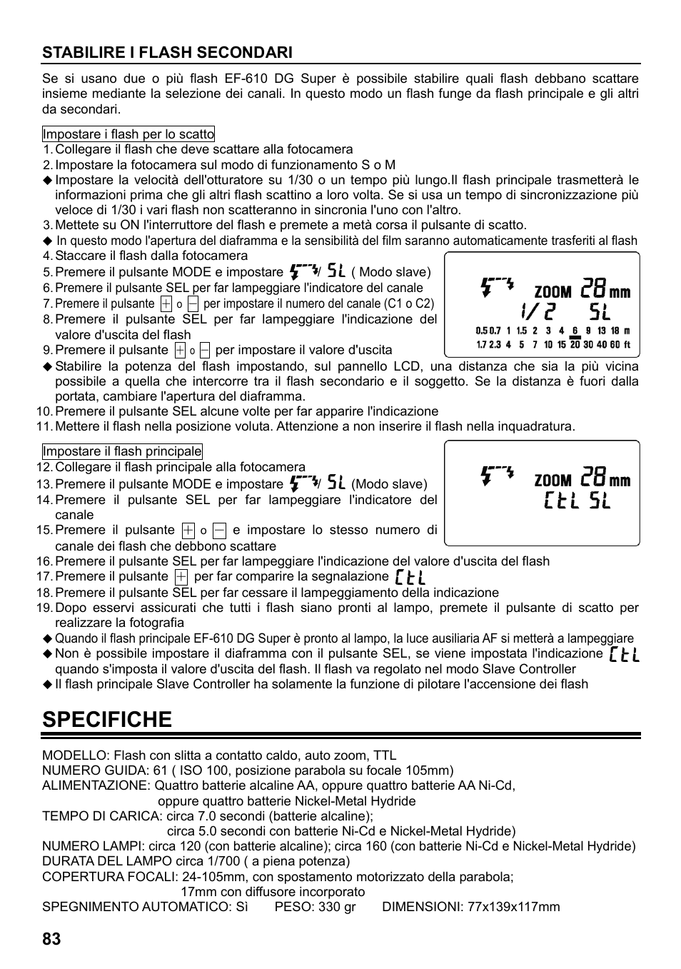 Specifiche, Stabilire i flash secondari | SIGMA ELECTRONIC FLASH EF-610 DG SUPER EO-ETTL II (キヤノン用) User Manual | Page 84 / 160