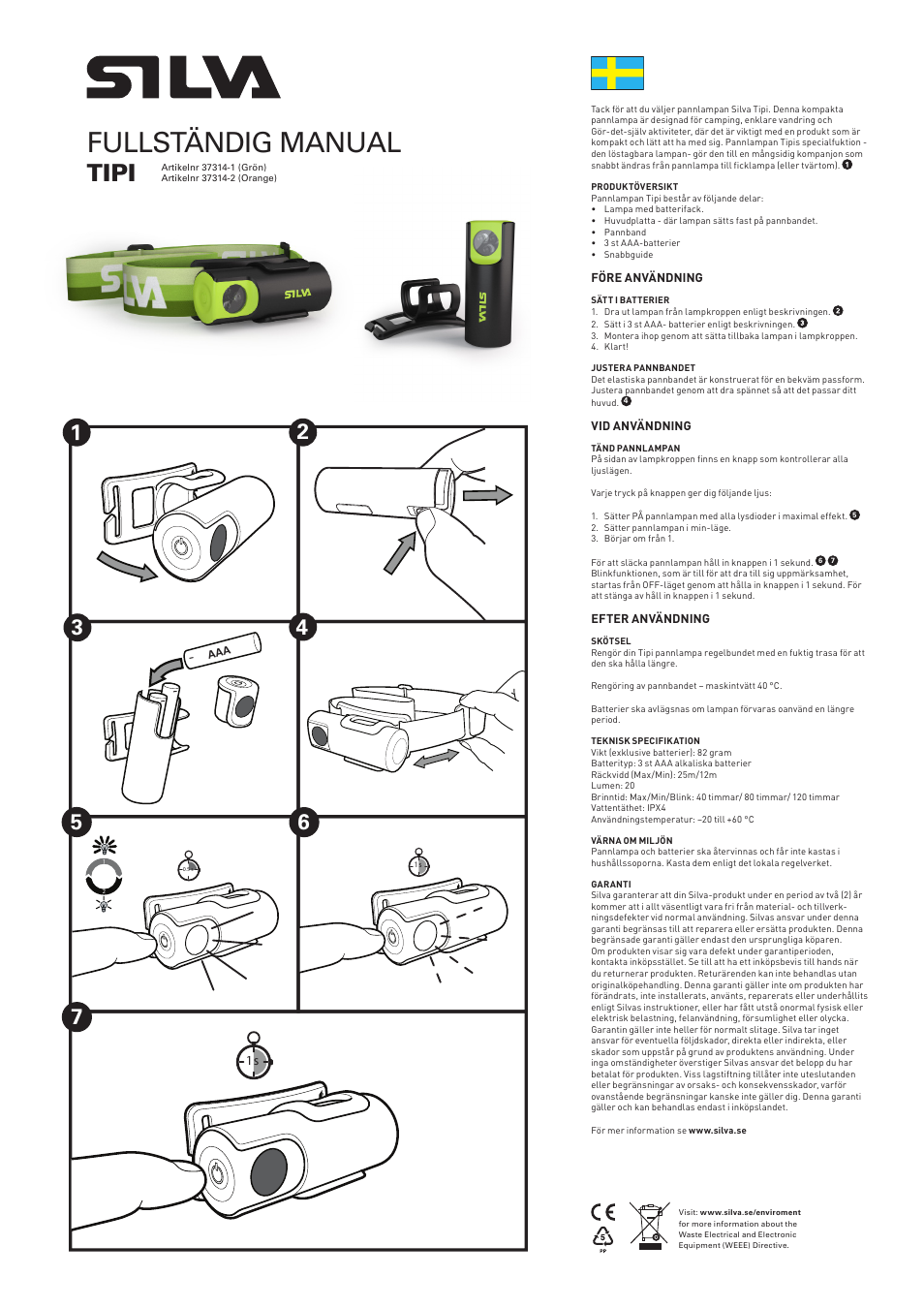 Fullständig manual, Tipi | SILVA Tipi User Manual | Page 2 / 12