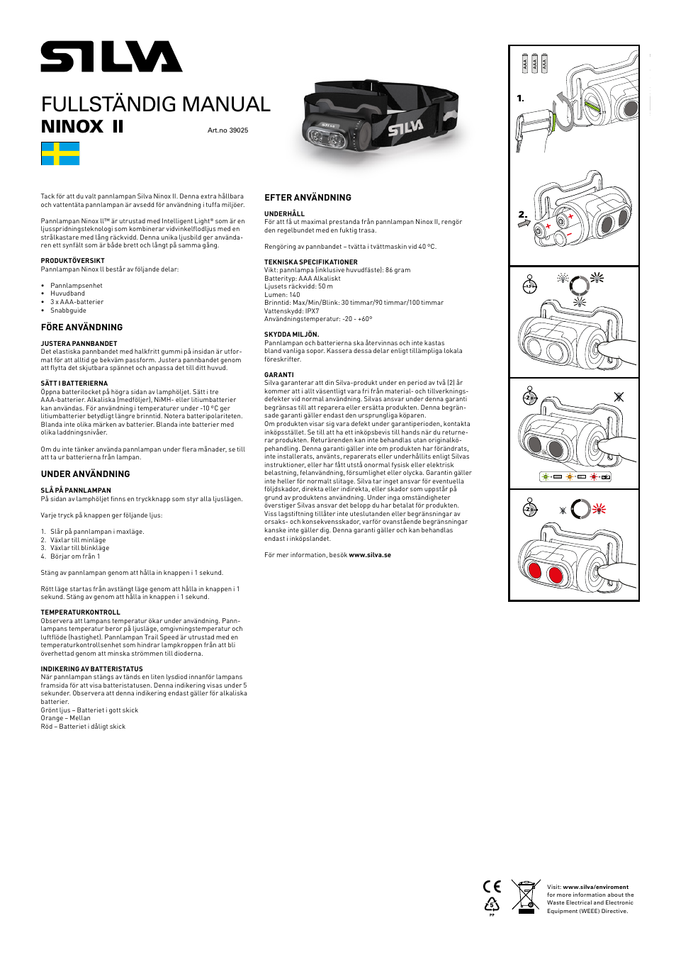 Fullständig manual, Ninox | SILVA Ninox II User Manual | Page 3 / 13