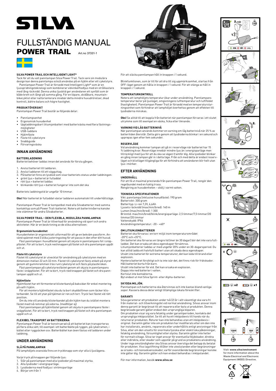 Fullständig manual, Power, Trail | SILVA Power Trail User Manual | Page 3 / 13
