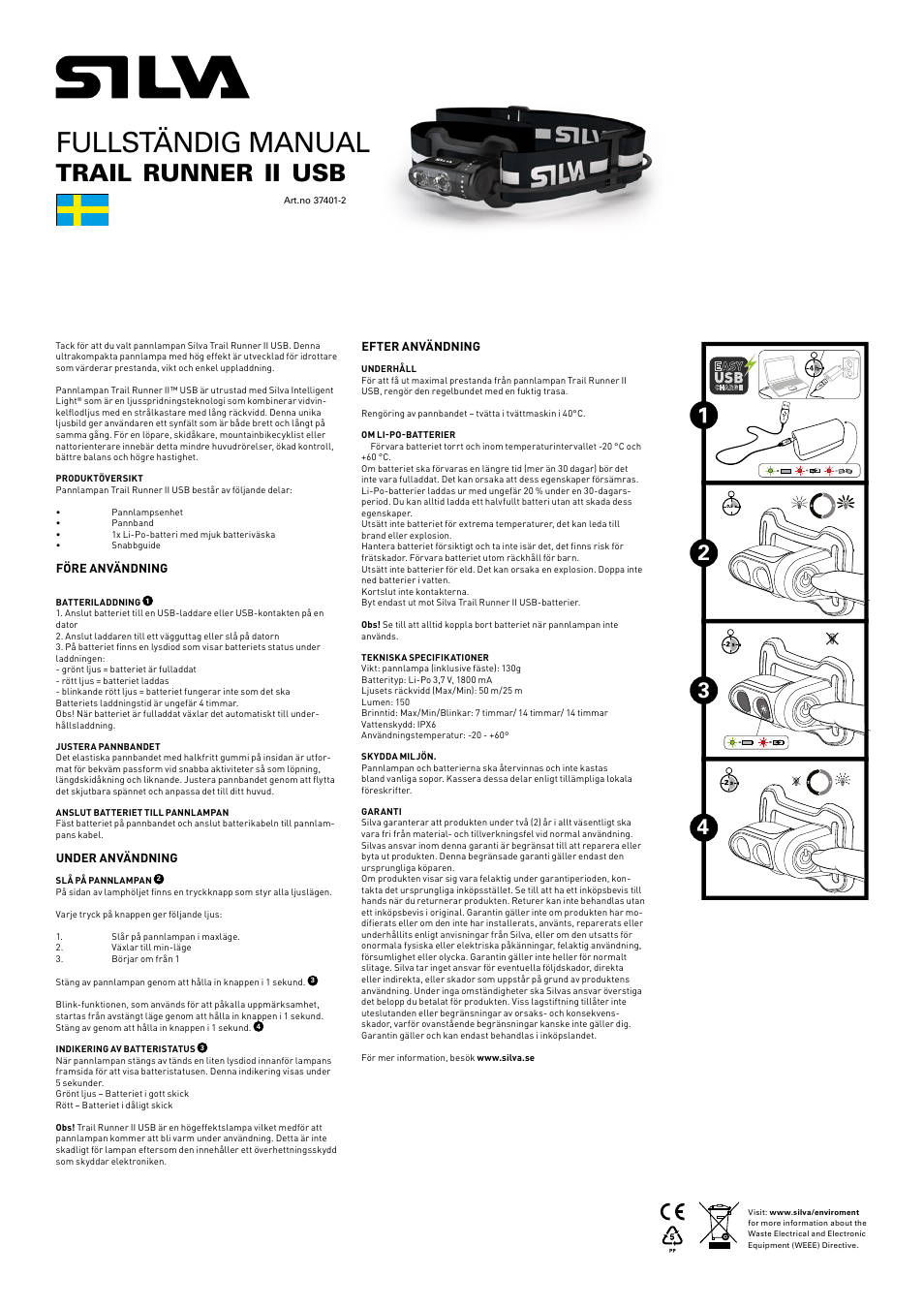 Fullständig manual, Trail, Runner | SILVA Trail Runner II USB User Manual | Page 3 / 13