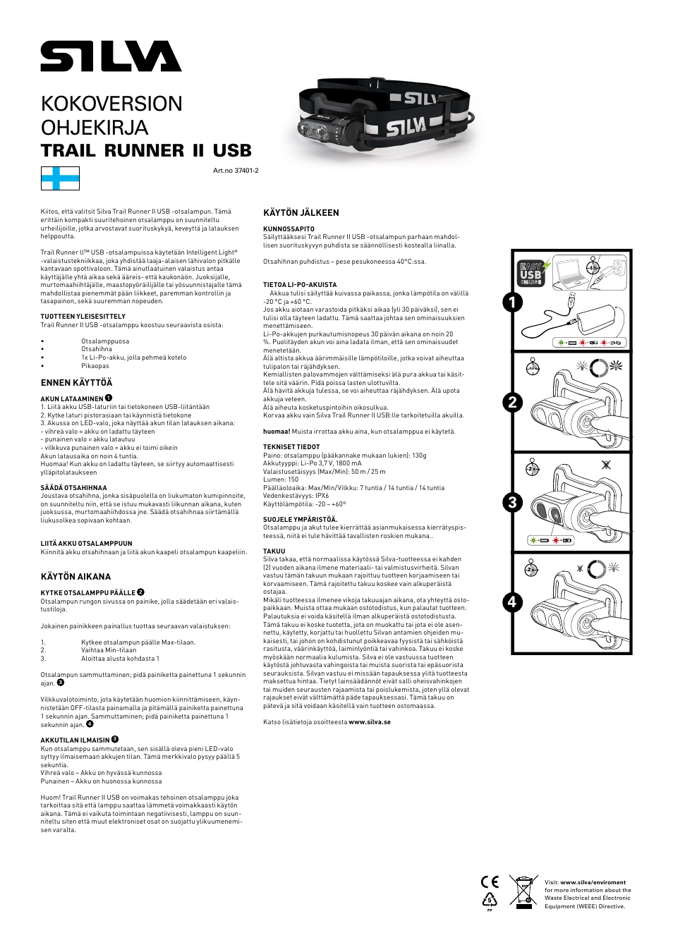 Kokoversion ohjekirja, Trail, Runner | SILVA Trail Runner II USB User Manual | Page 5 / 13