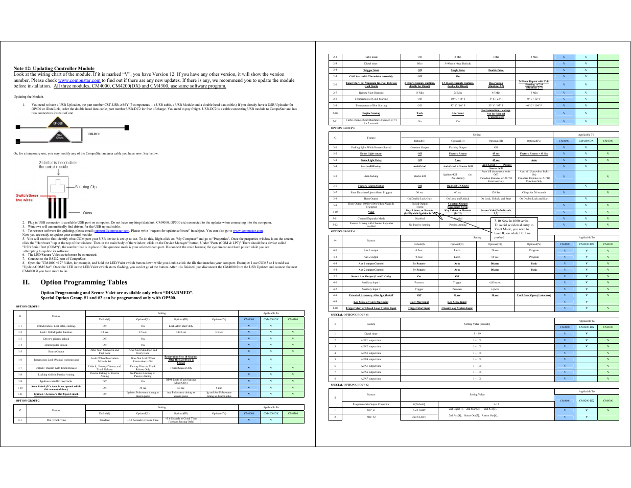 Ii. option programming tables | CompuSTAR CM4200DX User Manual | Page 2 / 4