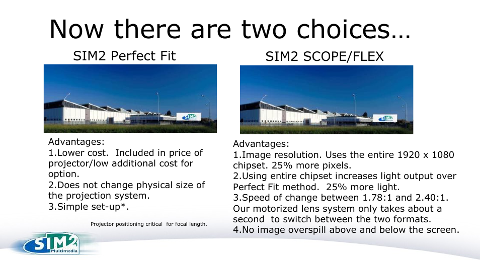 Slide 18, Now there are two choices, Sim2 perfect fit sim2 scope/flex | Sim2 Perfect Fit User Manual | Page 18 / 19