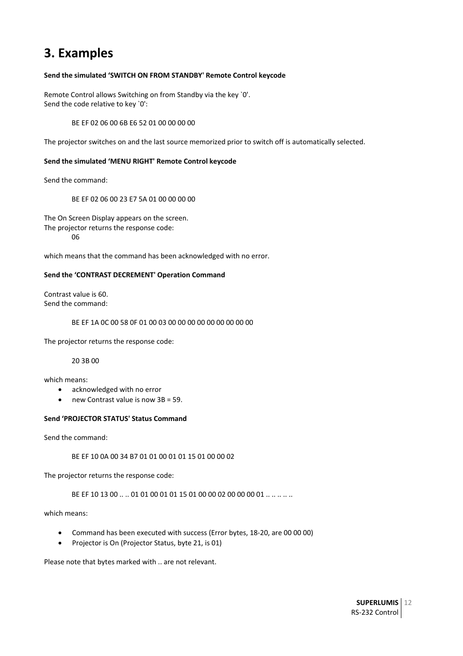 Examples | Sim2 RS‐232 Control User Manual | Page 12 / 14