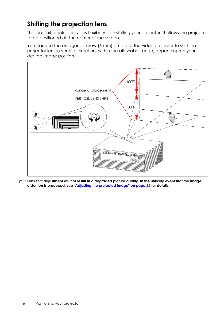 Shifting the projection lens, Shifting the projection lens" on | Sim2 Crystal User Manual | Page 16 / 51