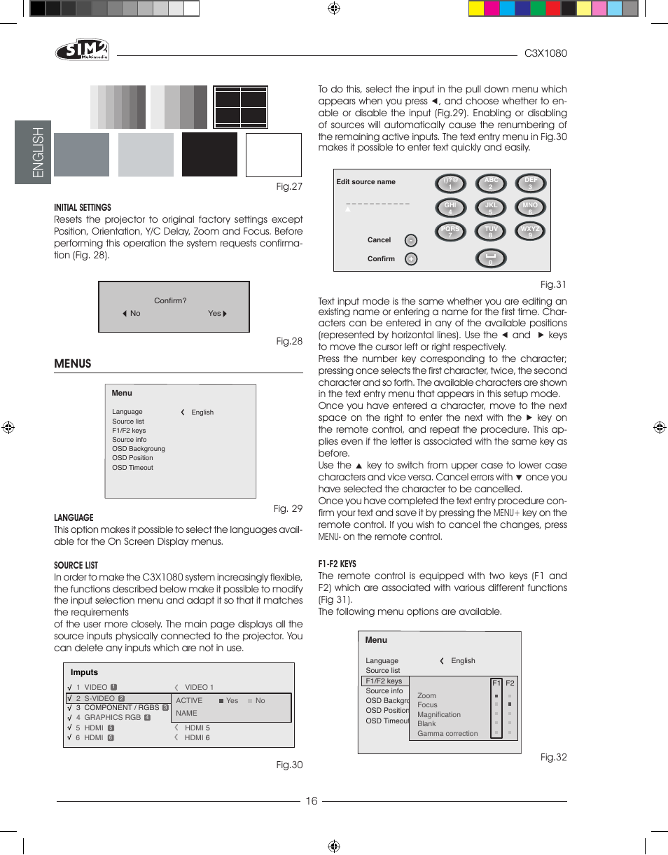 English, Menus, Fig.28 fig. 29 | Fig.31 | Sim2 C3X1080 User Manual | Page 17 / 29