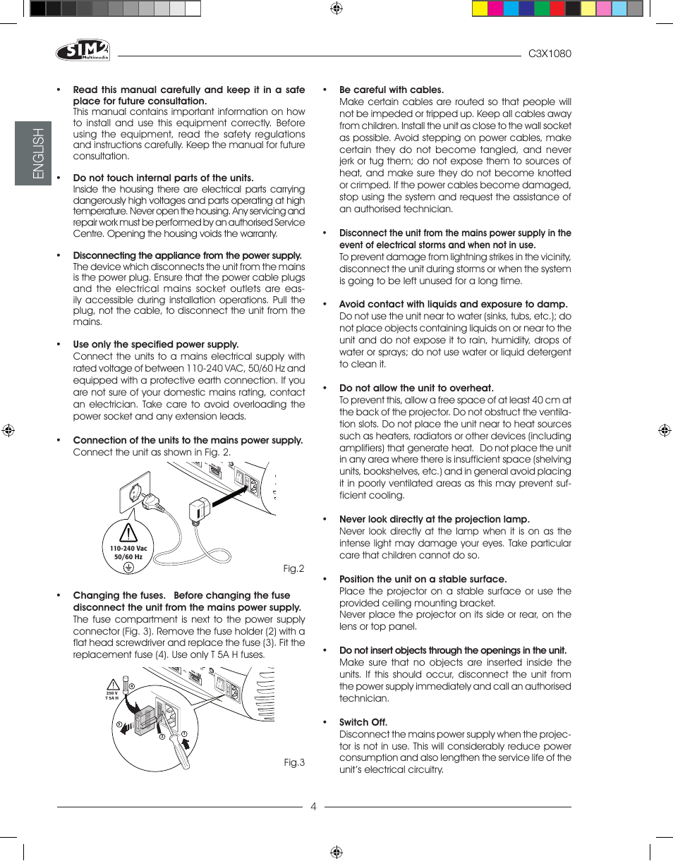 English | Sim2 C3X1080 User Manual | Page 5 / 29