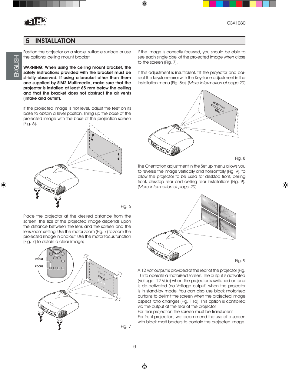 5 installation, English, Fig. 6 fig. 7 fig. 8 | Fig. 9 | Sim2 C3X1080 User Manual | Page 7 / 29