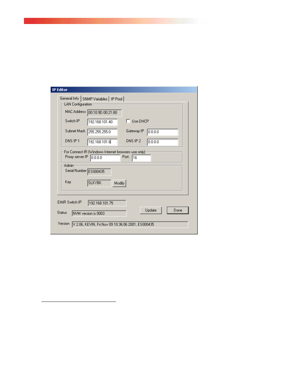 The nvm editor | Clarinet Systems EthIR LAN User Manual | Page 28 / 71