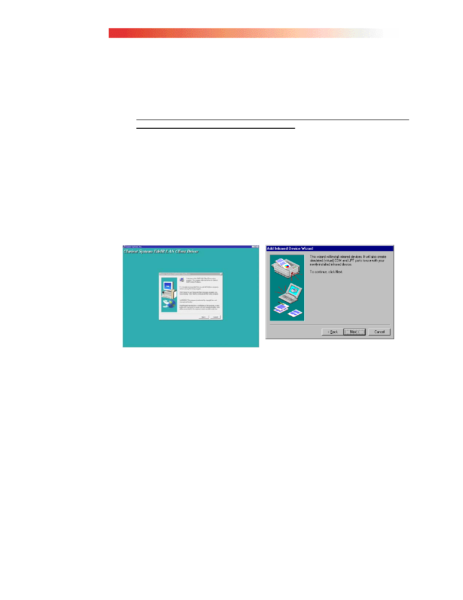 Appendix a, Installing infrared support for windows 95 | Clarinet Systems EthIR LAN User Manual | Page 35 / 71