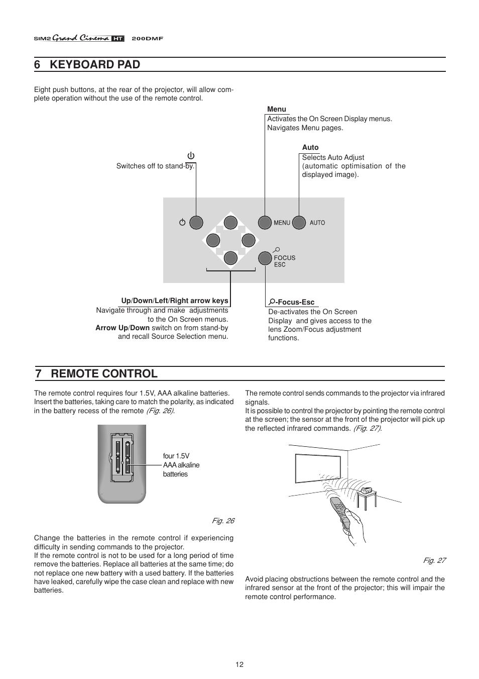 6 keyboard pad, 7 remote control | Sim2 HT200 DMF User Manual | Page 12 / 22