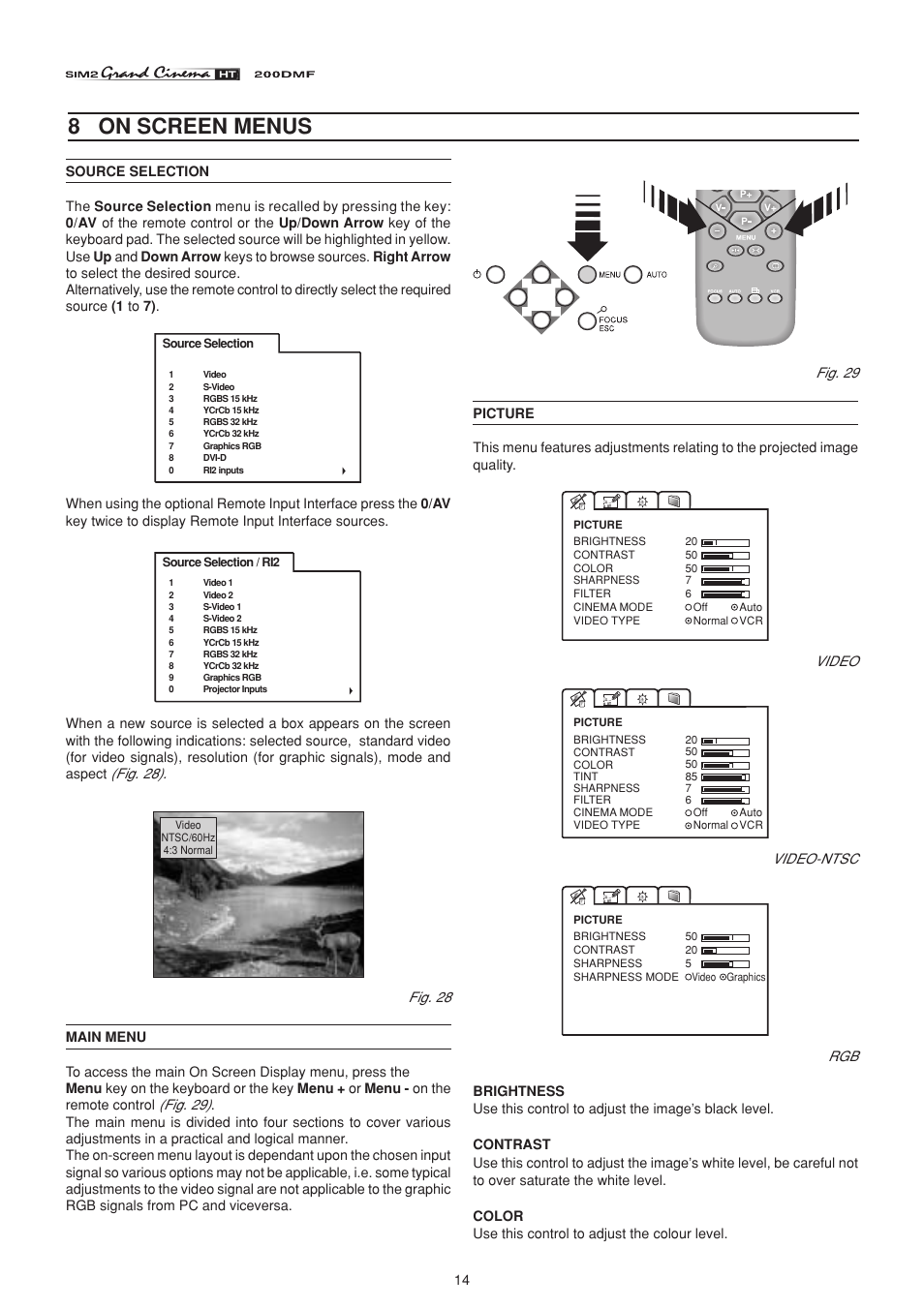 8 on screen menus | Sim2 HT200 DMF User Manual | Page 14 / 22