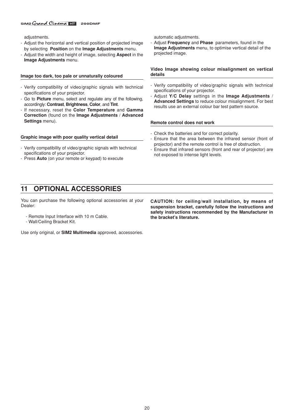 11 optional accessories | Sim2 HT200 DMF User Manual | Page 20 / 22