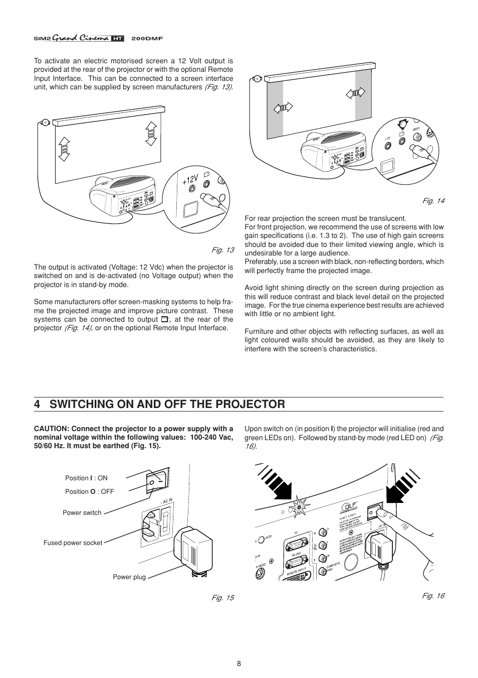 4 switching on and off the projector | Sim2 HT200 DMF User Manual | Page 8 / 22