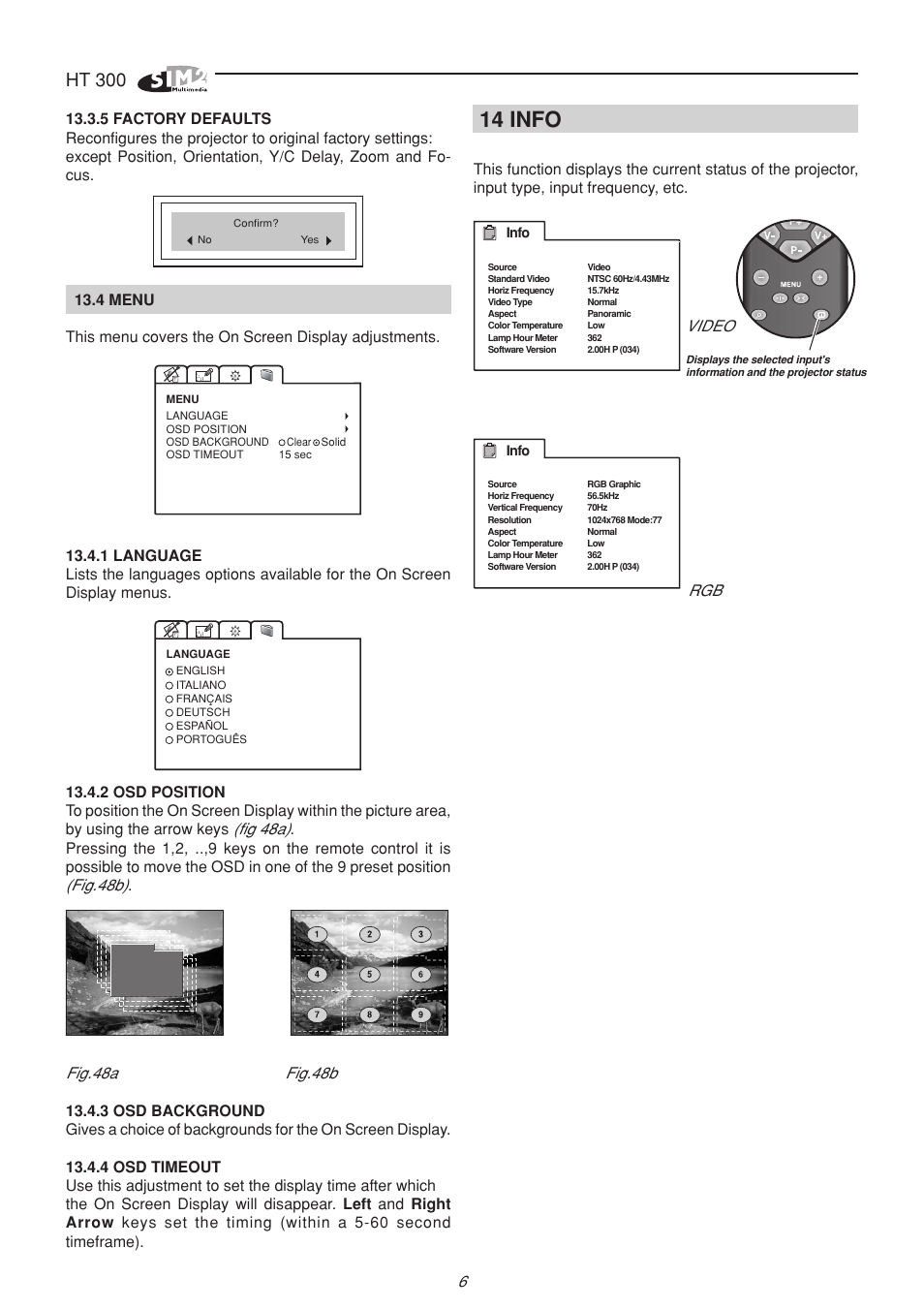 14 info, Ht 300, 6video rgb | Fig 48a), Fig.48b), Fig.48a fig.48b | Sim2 HT300 User Manual | Page 6 / 10
