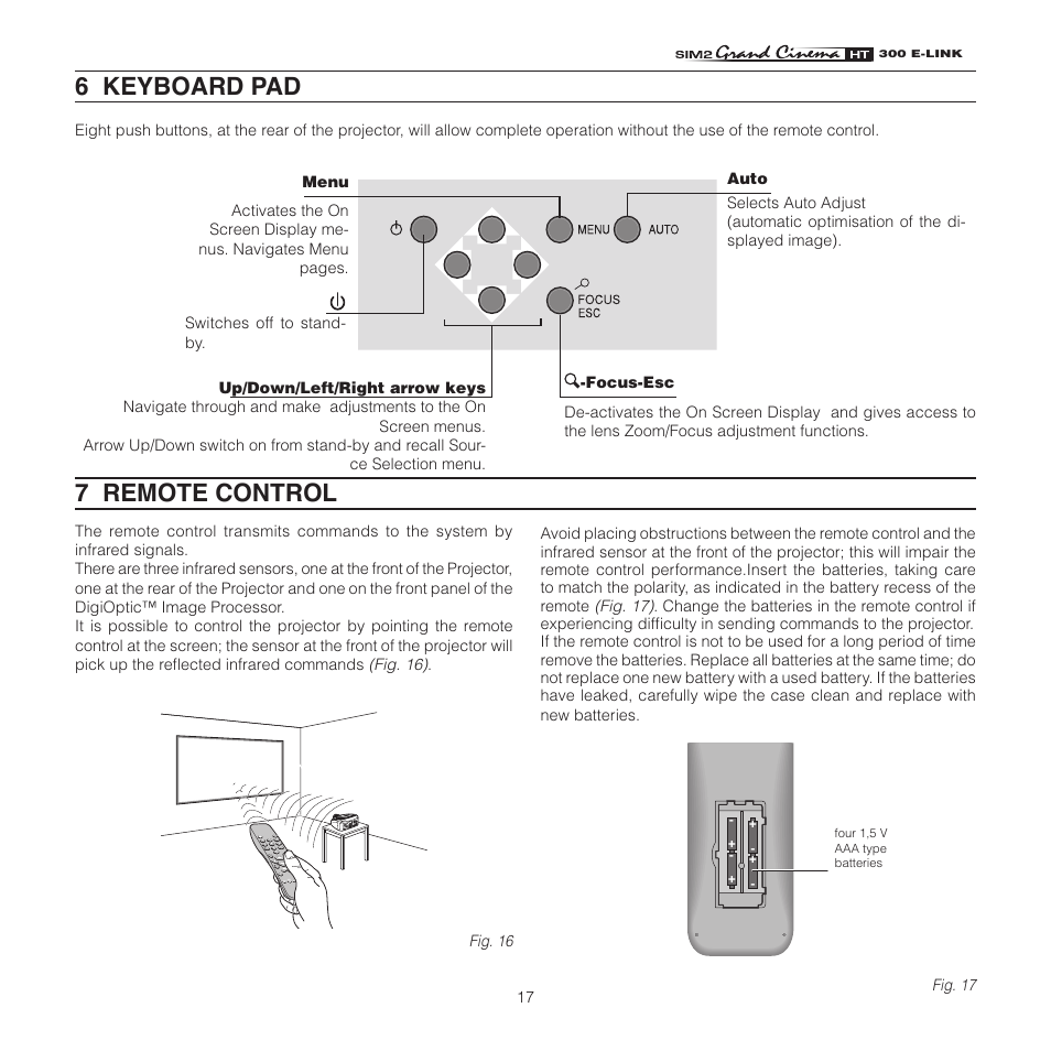 7 remote control, 6 keyboard pad | Sim2 HT300 E-Link User Manual | Page 17 / 40