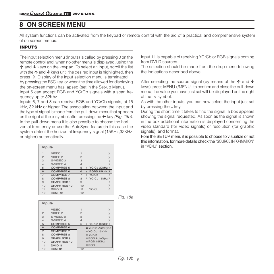 8 on screen menu, Fig. 18a fig. 18b | Sim2 HT300 E-Link User Manual | Page 18 / 40