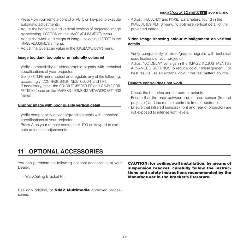 11 optional accessories | Sim2 HT300 E-Link User Manual | Page 29 / 40