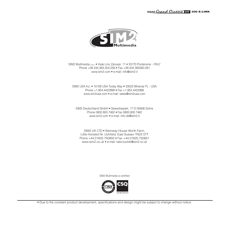 Sim2 HT300 E-Link User Manual | Page 39 / 40