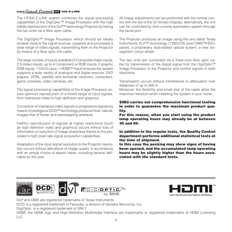 Sim2 HT300 E-Link User Manual | Page 4 / 40