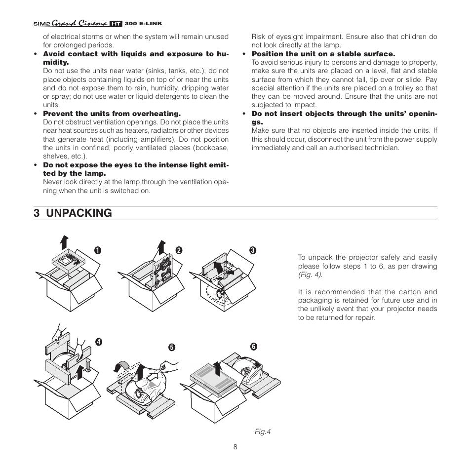 3 unpacking | Sim2 HT300 E-Link User Manual | Page 8 / 40