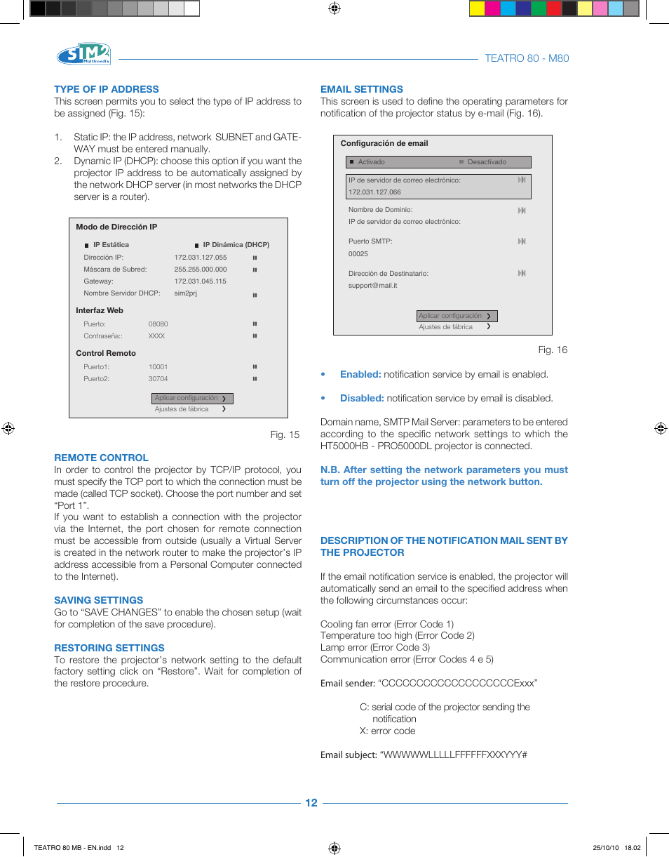 Sim2 Teatro 80 User Manual | Page 13 / 31