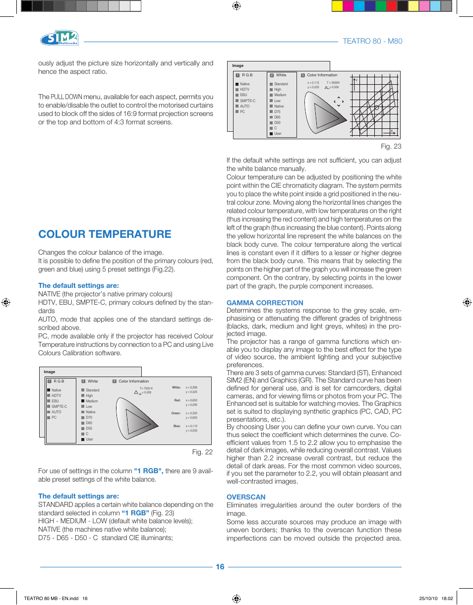 Colour temperature | Sim2 Teatro 80 User Manual | Page 17 / 31