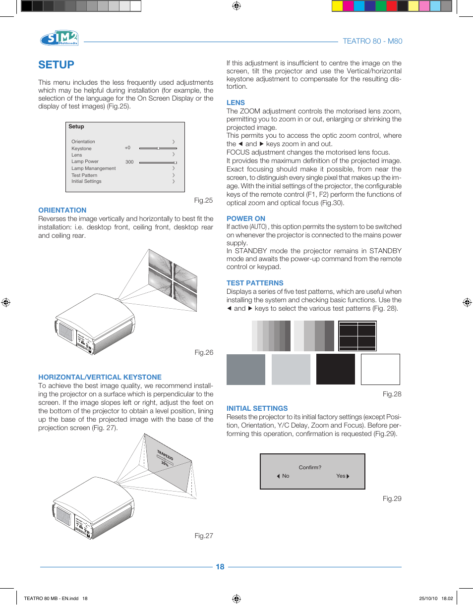 Setup | Sim2 Teatro 80 User Manual | Page 19 / 31