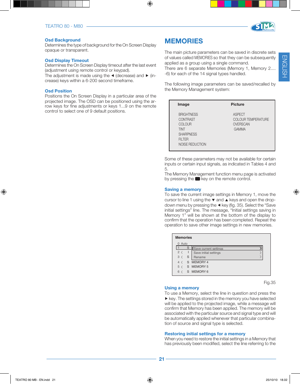 English | Sim2 Teatro 80 User Manual | Page 22 / 31