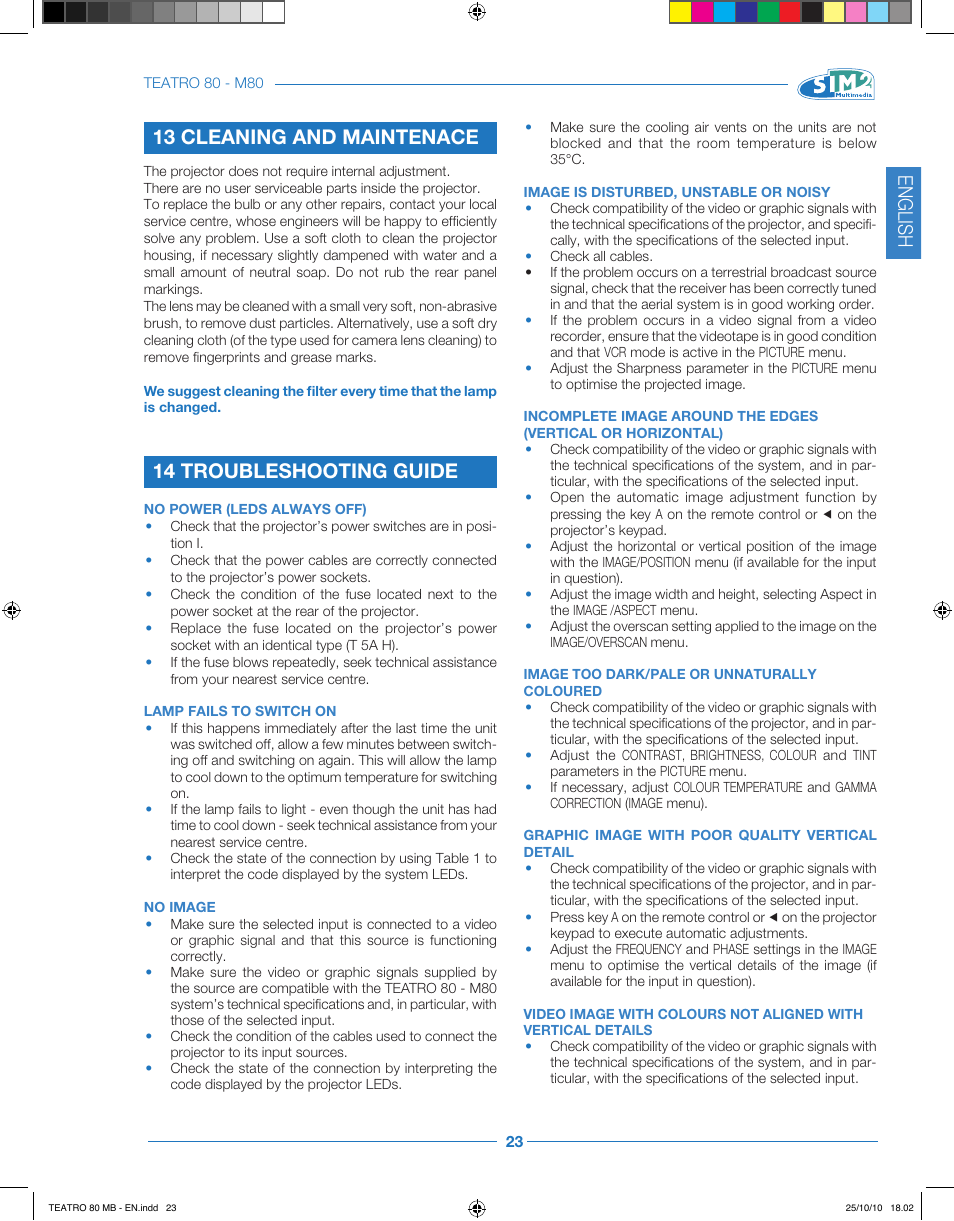 English | Sim2 Teatro 80 User Manual | Page 24 / 31
