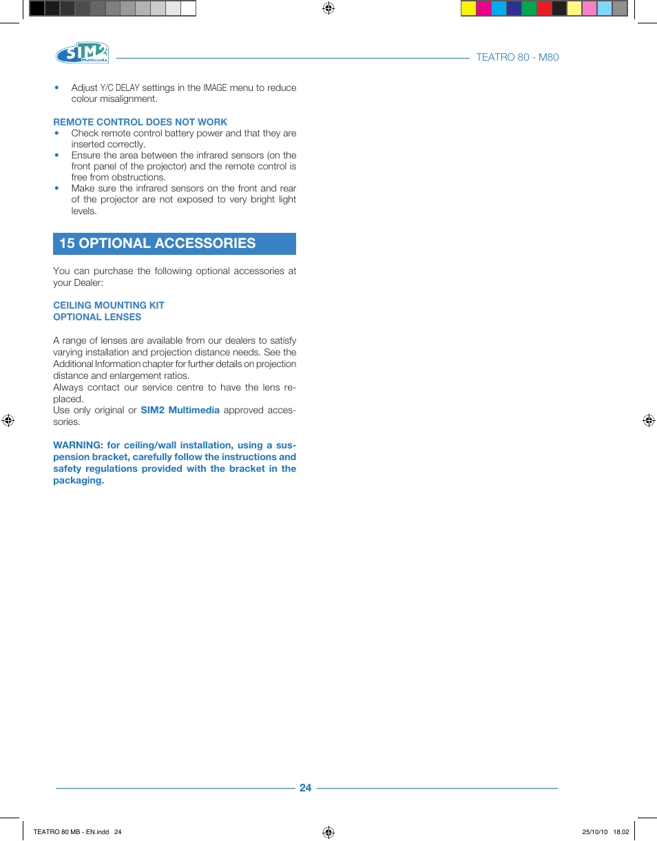 15 optional accessories | Sim2 Teatro 80 User Manual | Page 25 / 31