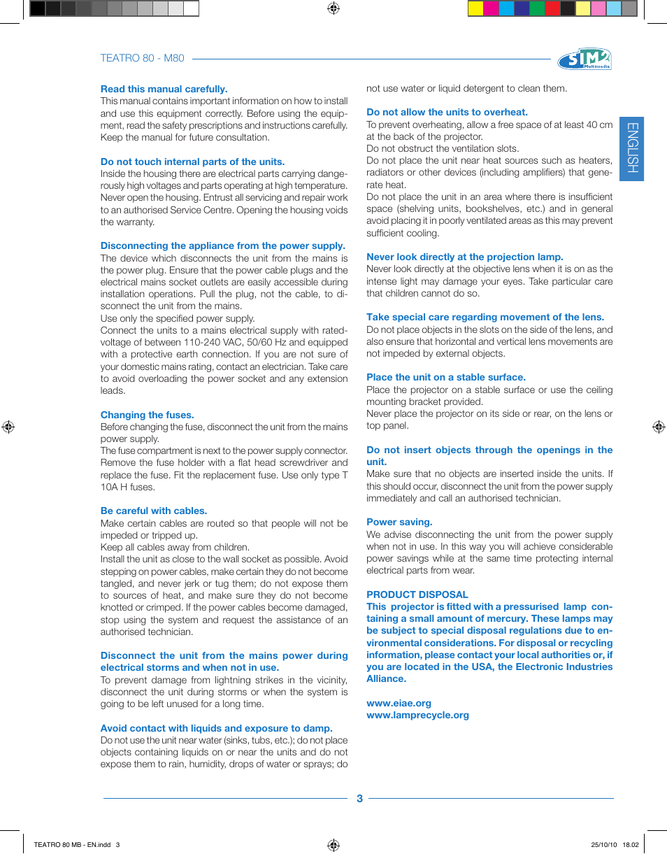 English | Sim2 Teatro 80 User Manual | Page 4 / 31