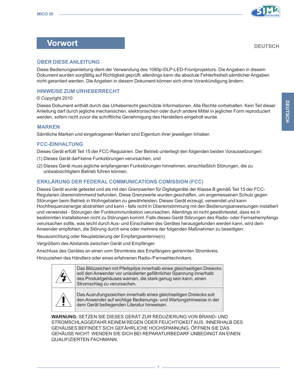 Vorwort | Sim2 MICO 50 User Manual | Page 107 / 277