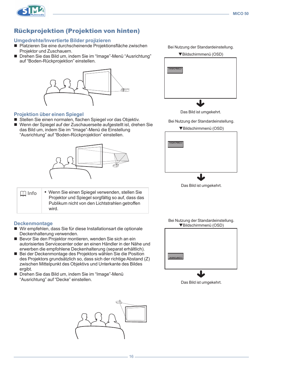 Rückprojektion (projektion von hinten) | Sim2 MICO 50 User Manual | Page 122 / 277